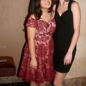 Girls Soprano Maroon Lace Off Shoulder Knee Length Dress